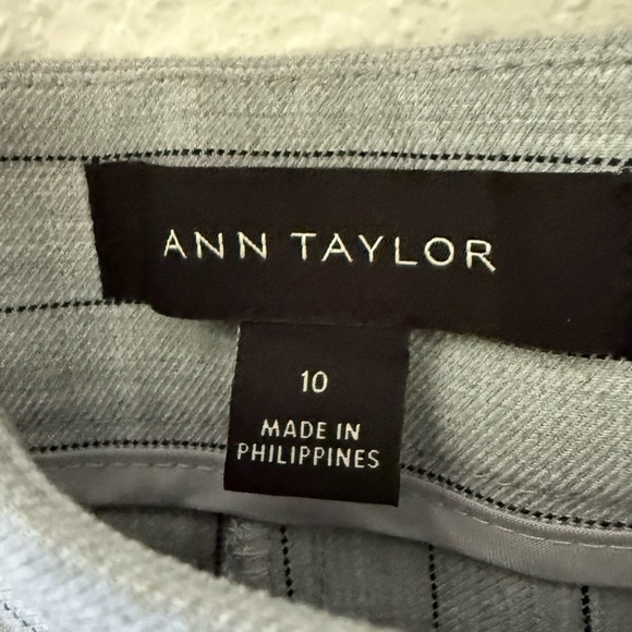 Ann Taylor Pinstripe Light Gray Trousers Side Zip Straight Leg Size 10 - Picture 3 of 10